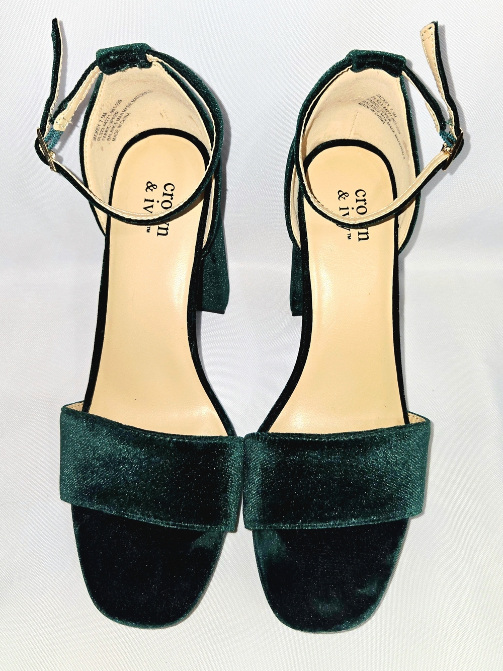 Crown & Ivy Emerald Green Velvet Ankle-Strap Platform Block Heel Sandals-7.5